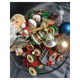 Vintage Christmas ornaments in serving bowl