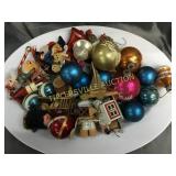 Vintage Christmas ornaments on platter