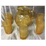 Vintage amber water set 5 glasses
