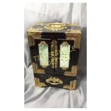 9" jewelry box with carved stone inlay and brass