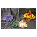 5 art glass and other baskets