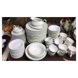 White china Complete 18 place setting with extras