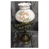 19" lamp with floral painted globe