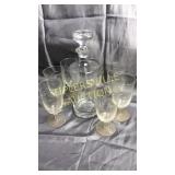 13" etched decanter and 7 stems