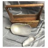 Wooden basket with old scoops