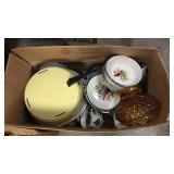 Box of Christmas dishes and other
