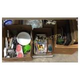 3 boxes of sewing, kitchen items and decor