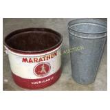 Marathon can and galvanized maple syrup sap bucket