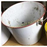 White and red graniteware bucket
