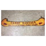 Canoe rentals wooden hanging sign 39"