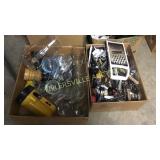 2 boxes kitchen ware, flatware, glasses