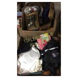 2 boxes linens, decor, duffel bags