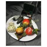 Group of old string holders and wall plaques,