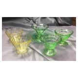 6 pcs green and yellow depression glass
