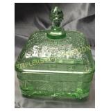 Green depression bee hive candy dish