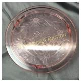 10" pink depression footed cake stand