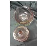 Large pink depression bowl and matching cracker