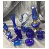 9pcs cobalt glass-ring ho,deer has a chip