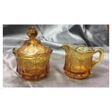 Amber coin glass cream and sugar