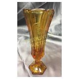 8" amber coin glass vase
