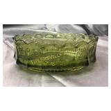 9" green coin glass oblong bowl