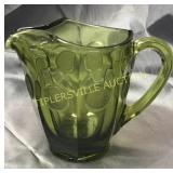 6" green coin glass pitcher