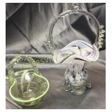 2 art glass baskets tallest is 9"