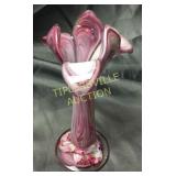 Pink art glass vase 8.5"h