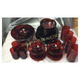 Collection of ruby red dishes 39pcs