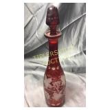 Ruby to clear bohemian decanter 15" tiniest chip