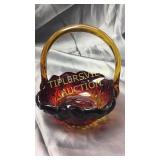 8" ruby and amber glass basket
