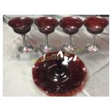 4 ruby stems with silverplate vases 5"and ruby