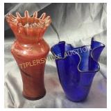 2 art glass vases tallest 8.5"