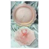 2 pcs satin pink depression- platter is 13"