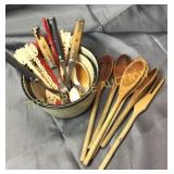 Graniteware bowls and vintage drunk stirrers and