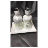 Imperial milk glass shakers 6" and tray
