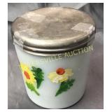 Vintage milk glass painted grease jar