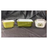 3 Vintage green Pyrex refrigerator glass and