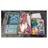 Vintage doll trunk with clothes and jewelry