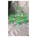 Green depression water set with 5 glasses pitcher