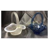 2 Fenton glass baskets- Opalescent basket  7?