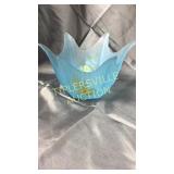 Satin blue floral bowl 6"