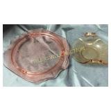 Pink depression cake stand and dish