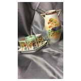 Hand painted lusterware shaker set and vase