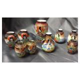 Collection of miniature satsuma vases some pairs