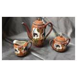 Satsuma 7" teapot, matching cream and sugar