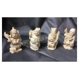 4 carved Japanese figures 3"