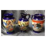 3 blue satsuma vases 6.5"
