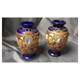 Pair of blue matching satsuma vases 6"