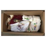 Box of linens- many hand made
